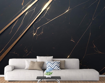 Black and Gold Marble : Modern Living Room Decor Wallpaper Mural | Peel and Stick | Modern Wallpaper | Removable Wall Decor