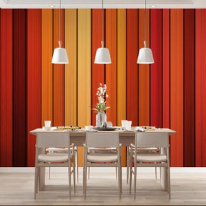 Carta da parati a righe retrò, murale verticale rosso arancione giallo, decorazione murale moderna personalizzata per sala da pranzo, cucina, parete decorativa del ristorante