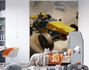 Off-road race-actiemuurschildering - dynamisch olieverfschilderij met textuur | VIVAWALLS