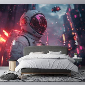 Carta da parati murale Astral Explorer / Blu, Rosa, Nero | Vivawalls