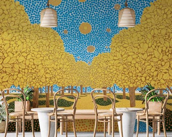 Golden Autumn Forest Abstract Mural - Modern Impressionist Nature Art | VIVAWALLS