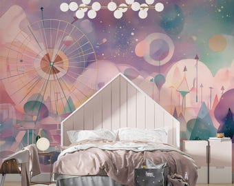 Abstract Celestial Fairground Mural - Dreamy Pastel Galaxy Wall Decor | VIVAWALLS