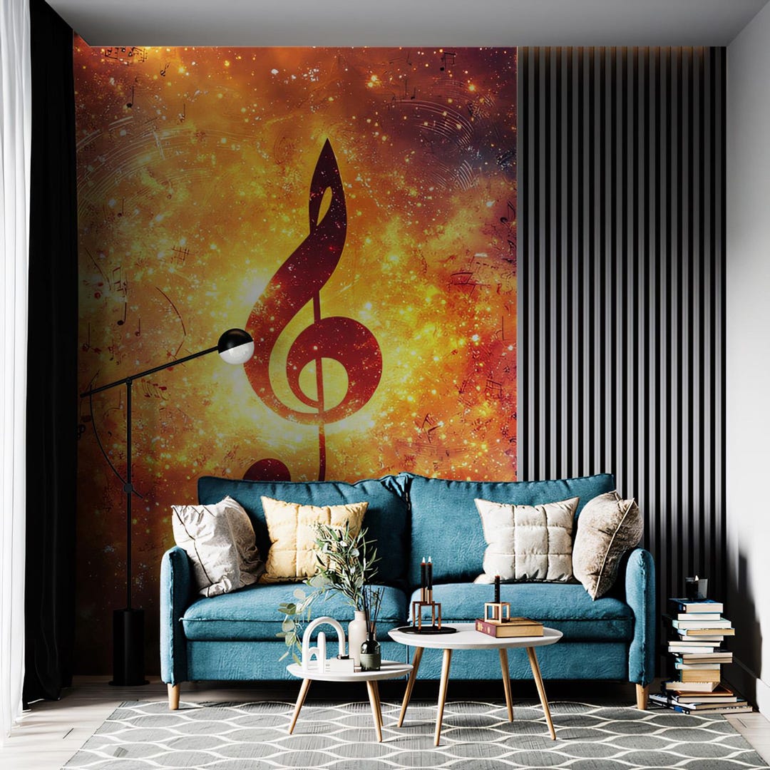 Musical Note Mural Fiery Music Note Mural Wallpaper | Explosive Melodic Power|vivawalls - Etsy