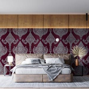 Carta da parati murale damascata bordeaux di lusso / Elegante splendore tessile | Vivawalls