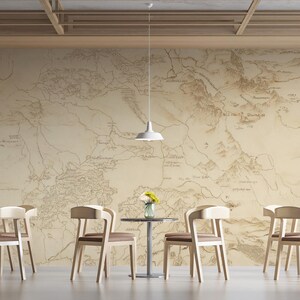 Vintage geografische kaart muurschildering behang | Beige en bruin in het zitgedeelte (Vivawalls)
