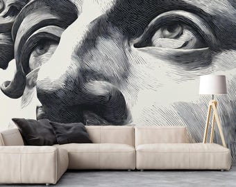 Fototapeta z grawerunkiem klasycznej rzeźby | Odklejana i przyklejana | Ponadczasowy artystyczny portret | Zdejmowana dekoracja ścienna