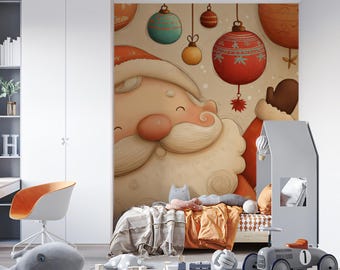 Vintage Santa Portrait Mural Wallpaper Mural | Peel and Stick | Sepia Nostalgic Wall Mural | Removable Wall Decor