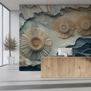 3D Abstract Relief Wallpaper, Sculptural Wall Mural, Artistic Texture Wallpaper, Blue Gold Modern Wall Art, Custom Size Wall Mural