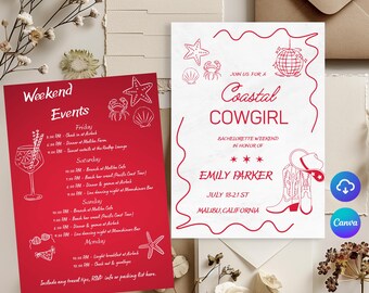 Sjabloon vrijgezellenfeestuitnodiging Coastal Cowgirl: DIY Doodle Art (downloadbaar pdf-bestand)