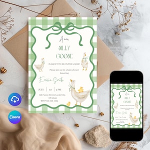 Silly Goose Baby Shower Invitation Mother Goose and Gosling Baby Shower Invite Editable Gender Neutral Baby Shower Evite Template 5x7