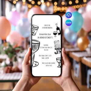 Invitación editable para fiesta de cumpleaños, cena de chicas, imprimible, 5x7, estilo garabato peculiar, caprichoso, personalizable, descarga digital