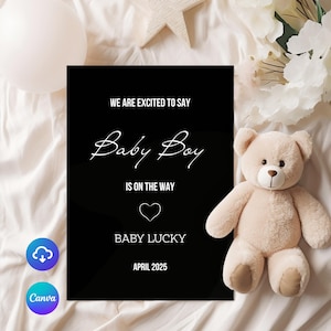 Boy Pregnancy Announcement Digital Baby Announcement Boy Gender Reveal Social Media Reveal Editable Template Its a Boy Little Brother Canva
