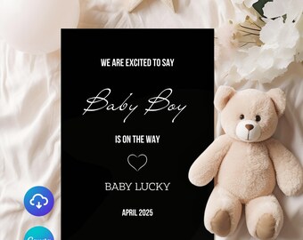 Boy Pregnancy Announcement: Social Media Gender Reveal (Canva Editable Template)