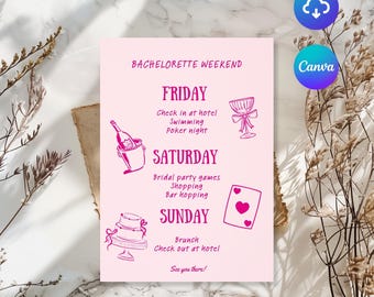 Pink Bachelorette Itinerary Template: Weekend Party Invite (Digital)