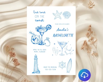Coastal Bachelorette Invitation Template: Beach Hen Do (Canva Template)