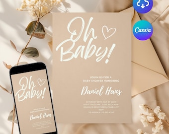 Minimalist 'Oh Baby' Shower Invitation Template (PDF)