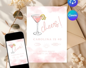 Pink Martini Birthday Invitation: Milestone Party Template (Digital)