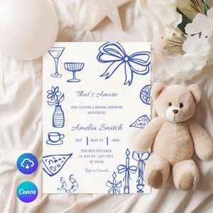 That's Amore Bridal Shower Invitation Template  Editable Hand Drawn Italian Wedding Shower  Pizza and Wine Invite