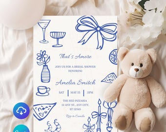 That's Amore Bridal Shower Invitation: Hand-Drawn Italian Theme (PDF Template)