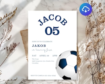 Modern Soccer Birthday Invitation Template (Digital Editable Canva Template)