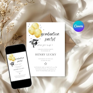 Graduation Party Invitation, Graduation Invitation Template, high School Graduation, Graduation Party Invite, Editable Template, Canva