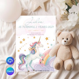 Rainbow Unicorn Birthday Invitation: Pastel Printable (PDF)