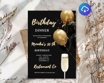Black Tie Birthday Dinner Invitation: Golden Glam Evite (Digital)