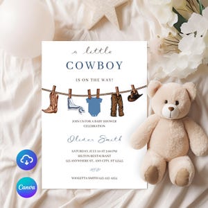 Cowboy Baby Shower Invitation Template: Dusty Blue Western (PDF)