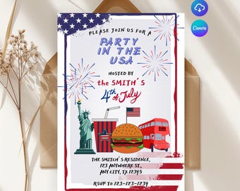 4th of July BBQ Invitation Template: Party in the USA (PDF)