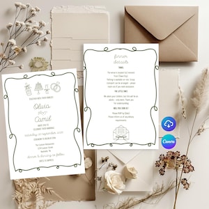 Wavy Wedding Invitation Template: Hand-Drawn Modern Design (Editable, Instant Download)