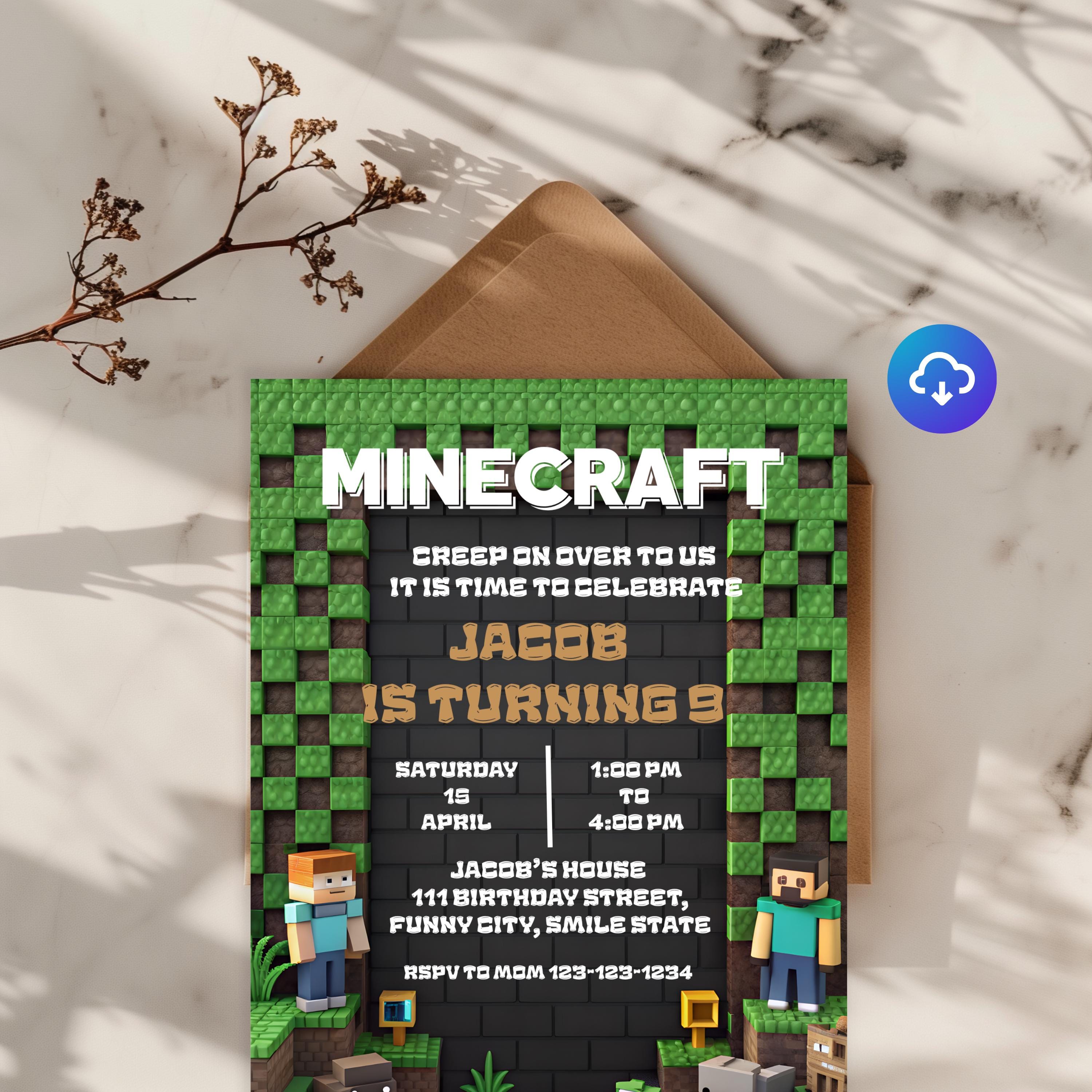 Mine Kids Birthday Invite