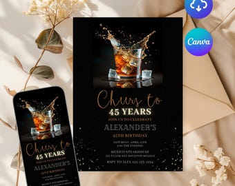 Whiskey Birthday Invitation: Editable Scotch Liquor Party (Printable Download)