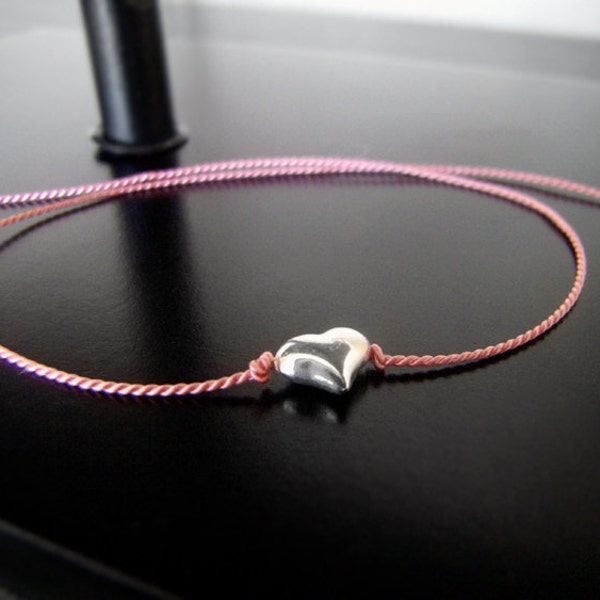Wish Bracelet  - Friendship Bracelet - Tiny Puffy Silver Heart - Coworker Gift - Babysitter Gift