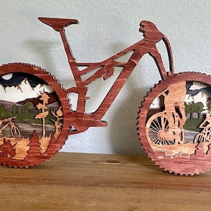 Mountain Bike Wood Art - 3D layered Wood Art - MTB Theme Decor - Bicyclist Gift - Bicycle Gift