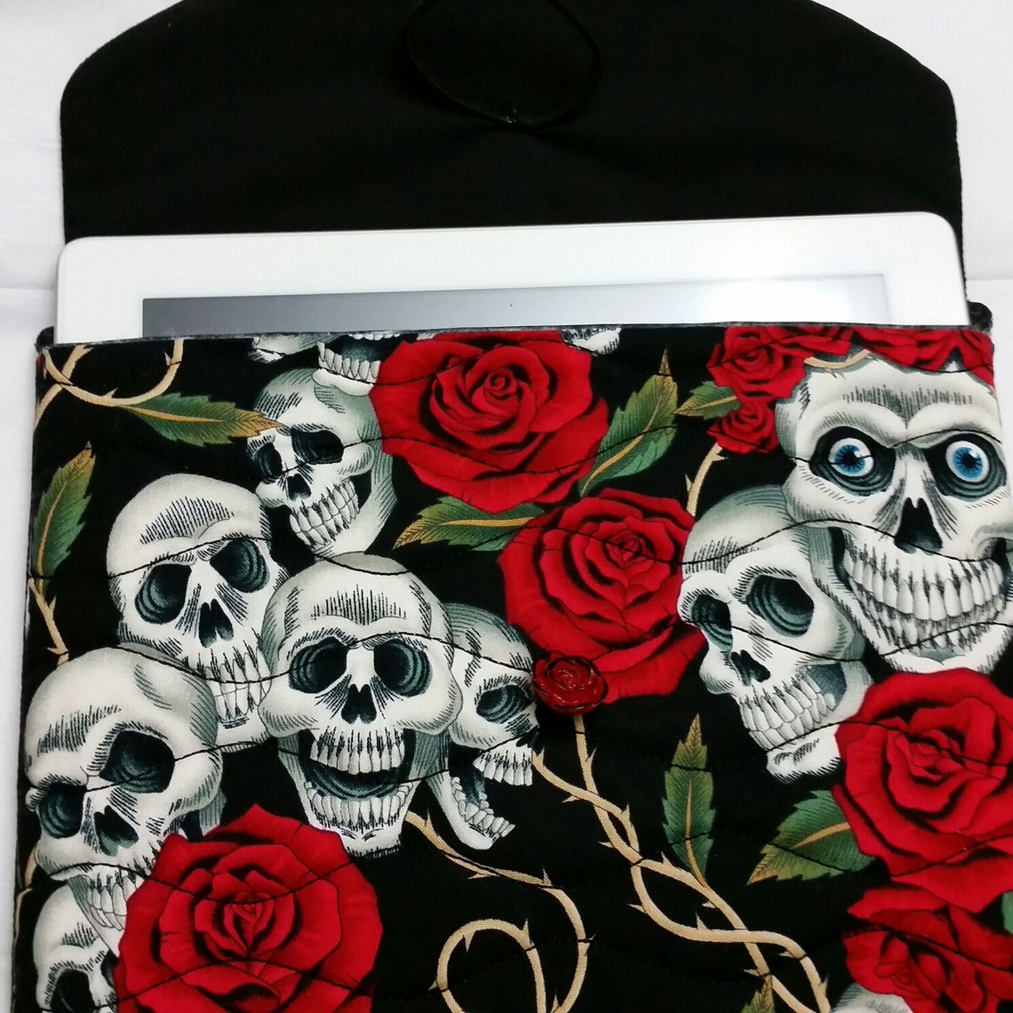 IPad case Machine Embroidered Skull Highlighting Red Roses Etsy