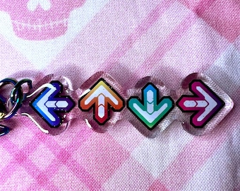 DDR Keychain: Dance Revolution Arrows, Holographic Kawaii Charm