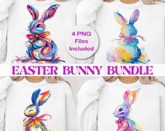Brushstroke Bunny Easter Bundle 4 PNGs,Bunny Coquette Bow, Preppy Easter Clipart, Coquette Bunny, Digital Download, Bunny Sublimation Design