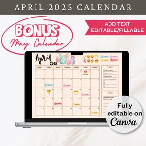 Editable April 2025 Calendar,Printable Fillable Monthly Planner April, May Calendar Editable Monthly Schedule Printable Calendar Work School
