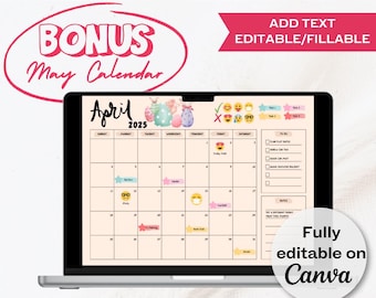 編集可能な2025年月間カレンダーセット、かわいい印刷可能な記入可能な
