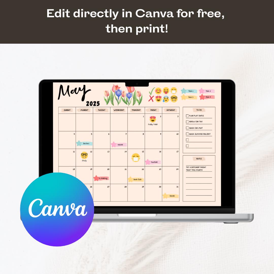 Editable May 2025 Calendar,printable Fillable Monthly Planner May, June ...