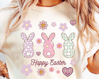 Conejito de Pascua boho PNG, Conejito de primavera lindo, Conejito de Pascua vintage, Sublimación de conejo floral, Camiseta de Pascua para niños, Descarga digital
