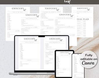 Grocery List, Food Shopping List Template, Grocery Checklist, Grocery Planner, Meal Plan Template, A4 Printable Template