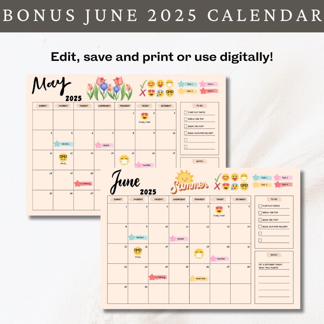 Editable May 2025 Calendar,printable Fillable Monthly Planner May, June ...