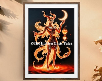 Fire Goddess Fantasy Art Print | Elemental Spirit Wall Art | Digital Download