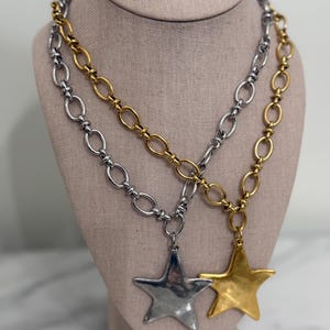 Chunky Star Necklace | Silver Gold Chain Star Charm Pendant Necklace