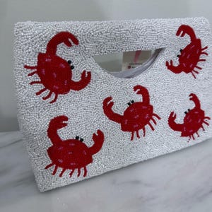 Crab Hand Beaded Clutch Bag | Beaded Bag | Beaded Crossbody | Beaded Shoulder Bag |Tropical Summer Coastal Beaded Bag Nantucket