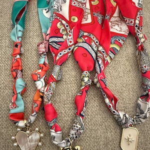 Scarf Necklace | Charm Scarf Necklace | Bright Bandana Style Horse Equestrian Print Necklace Bow Star Heart Charm