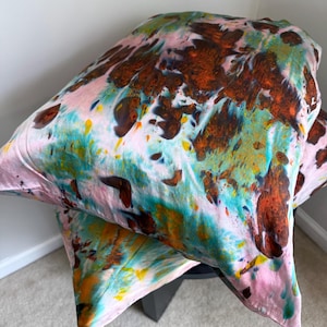 Hand Dyed Silk Pillowcase | 100% Mulberry Silk Pillowcase | Jasper Rust Teal Brown Hand Dyed Queen Size Silk Pillowcase Tie Dye Pillowcase