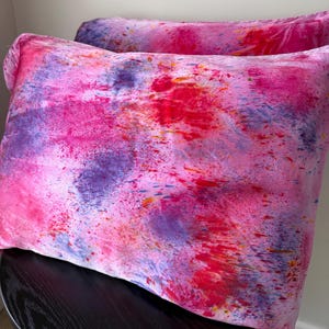 Hand Dyed Silk Pillowcase | 100% Mulberry Silk Pillowcase | Bright Pink Red Purple Hand Dyed Queen Size Silk Pillowcase Tie Dye Pillowcase