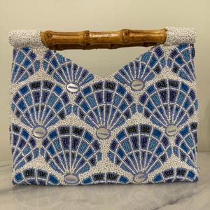 Bolso de cuentas de concha azul tropical / Bolso cruzado de cuentas / Bolso de hombro de cuentas / Bolso de mano de cuentas Bolso de cuentas costero de verano Nantucket Palm Beach